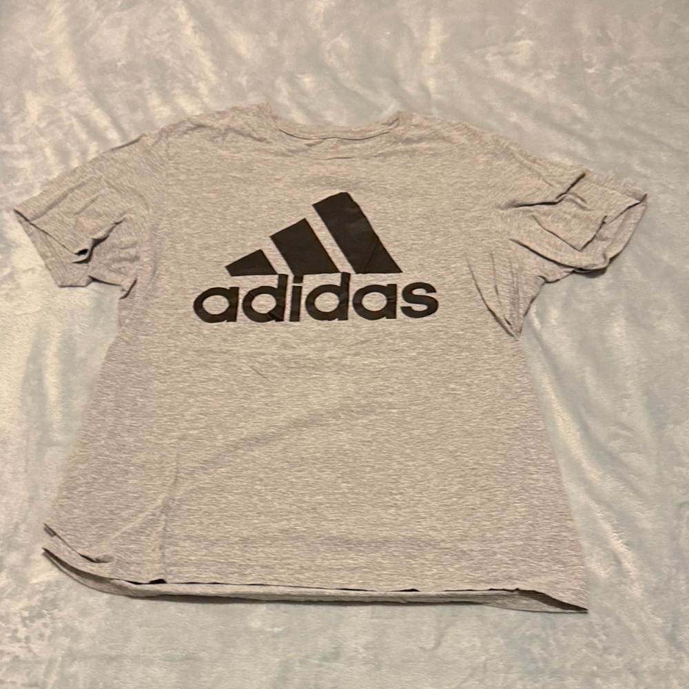 Adidas Heather Gray Tee with Black Emblem
